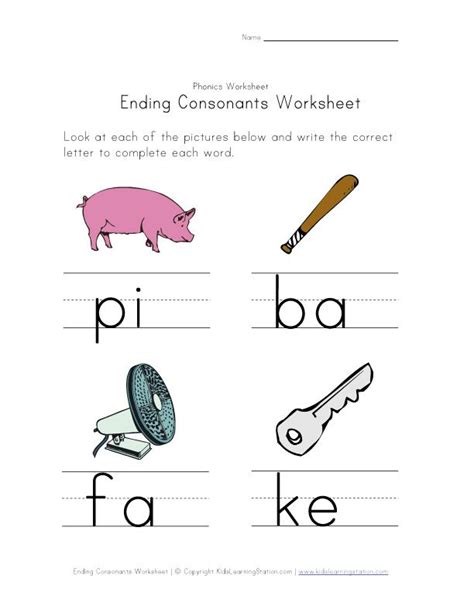 Ending Consonants Worksheets Kids Learning Station Final Consonant