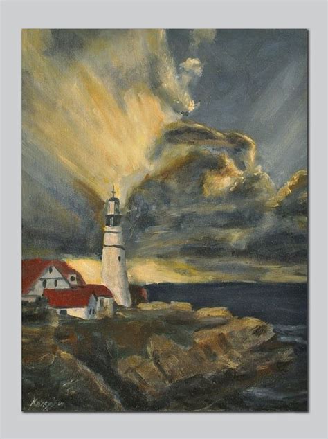 Lighthouse On The Rocks Original Oil Painting Impressionist Etsy