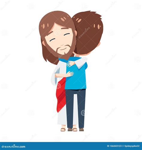 Jesus Hugging Kids Cartoon Vector 164336471