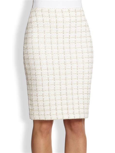 Lyst St John Plaid Knit Pencil Skirt In White