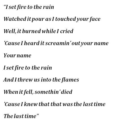 set fire to the rain lyrics meaning