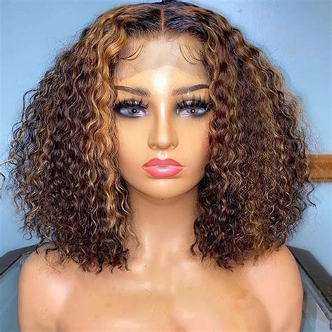 Buy 427 Highlight Curly Bob Wig Pre Pruckled With Baby Hair 12 Inch
