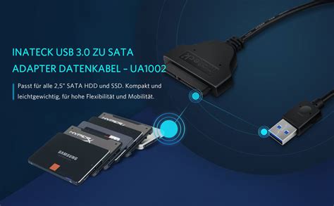 Inateck Festplatten Zubehör Gehäuse Adapter USB 3 0 zu SSD 2 5 Zoll