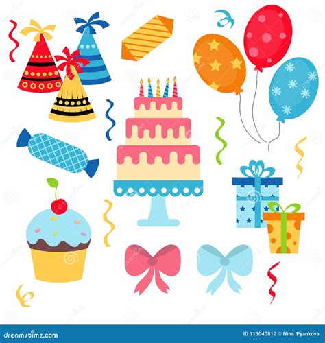 Happy Birthday Icons Set Stock Vector Illustration Of Party 113040812