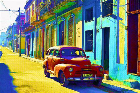 Orange Classic Car Havana Cuba Painting By Chris Andruskiewicz Fine