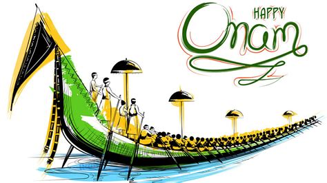 Colorful Boat Umbrella Happy Onam In White Background Hd Onam