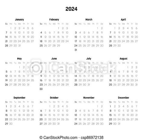 Monthly Calendar Of Year 2024 Week Starts On Sunday Block Of Months