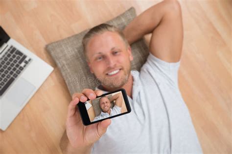 Man Taking Selfie With Mobile Phone Stock Image Image Of Angle