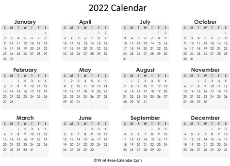 11 X 17 Printable Calendar 2022 Blank Calendar