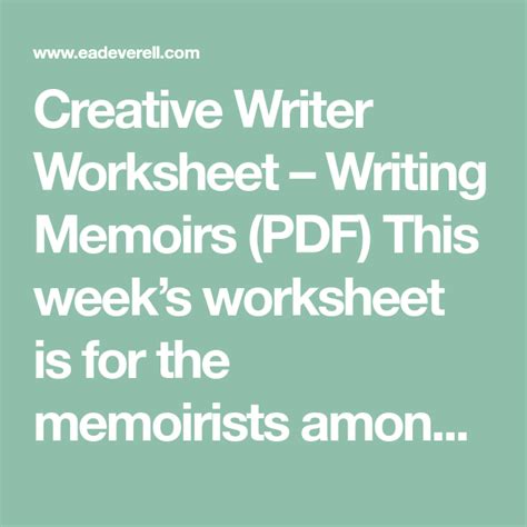 Writing Memoirs Writer Worksheet Wednesday Creative