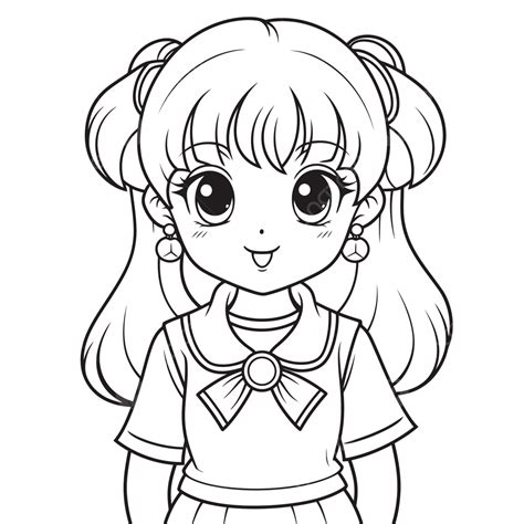 Cute Anime Girl Coloring Page Printable On Page Outline 50 Off