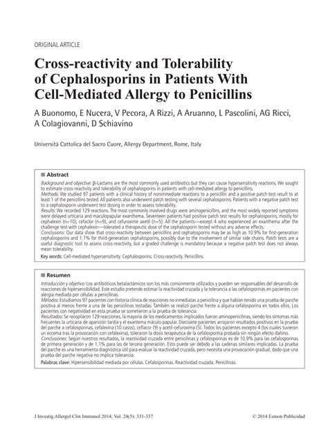 Pdf Cross Reactivity And Tolerability Of Cephalosporins In Patients