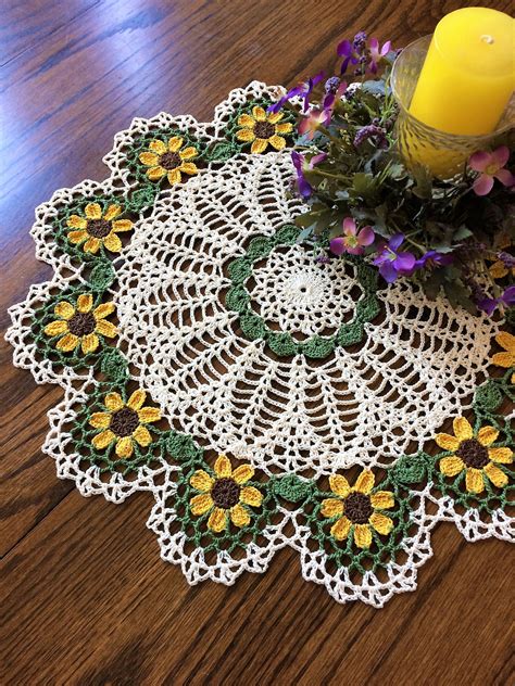 Crochet Doily Made To Order Yellow Flower Doily Crochet Sunflower