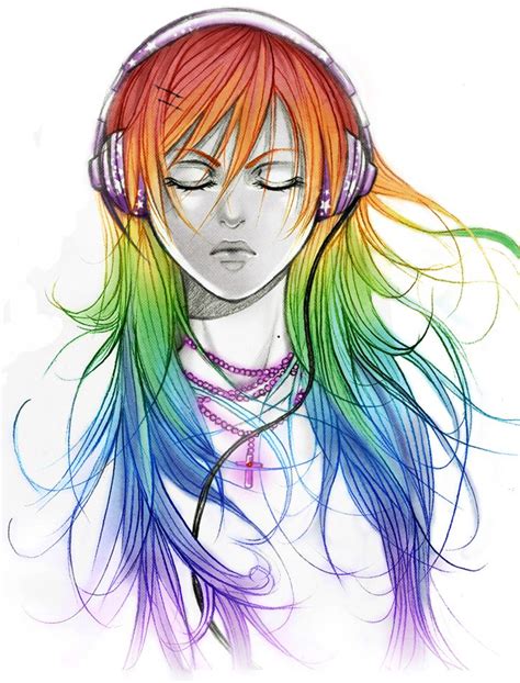 Anime Girl With Rainbow Hair