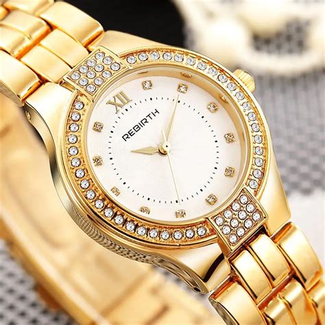 rebirth gold watch women luxury brand new ladies quartz watch ts girl full stainless steel
