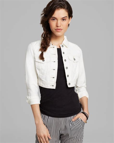 Free People Jacket Cropped Denim In White Lyst