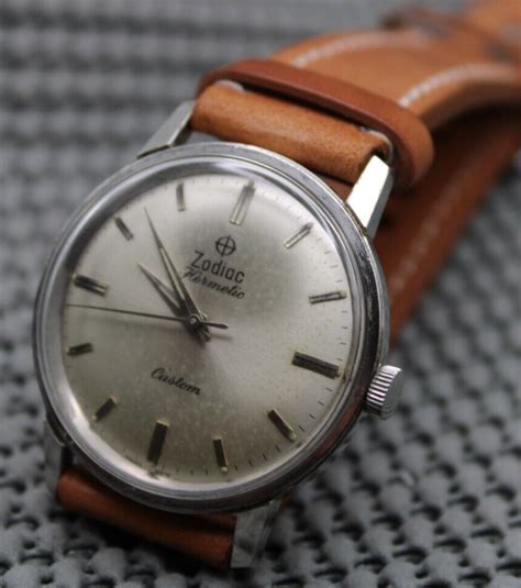 zodiac hermetic silver dial automatic 34mm vintage wrist watch original runs ebay