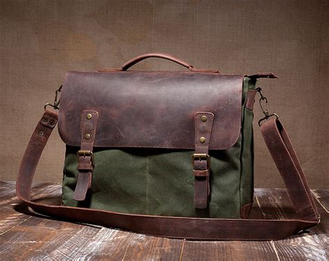 Mens Canvas Messenger Bag Leather Messenger Bag Laptop By Tram21