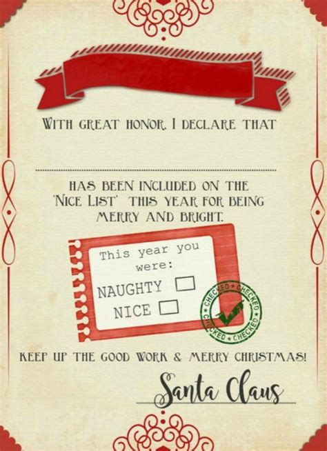 Create a free custom nice list certificate. Santa 