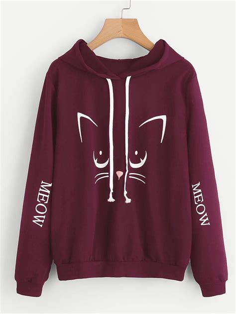Cat & Letter Print Hoodie - trendy outfits | Letter print hoodie, Trendy outfits, Hoodie fashion