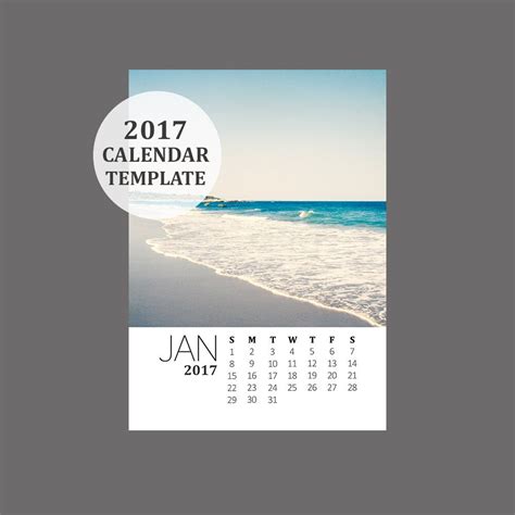 2017 Calendar Template 5x7 Size Loose Sheet 12 Month