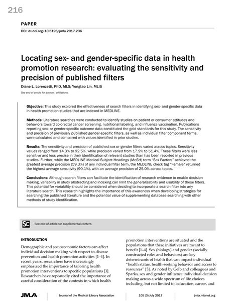 pdf locating sex and gender specific data in health promotion research evaluating the