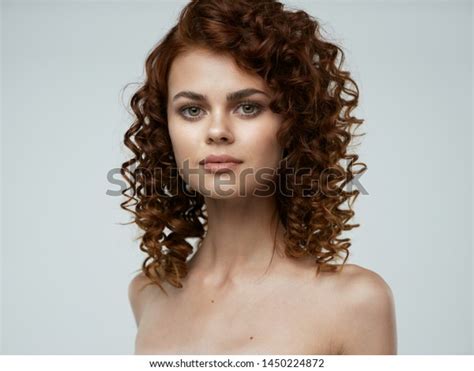 Nude Shoulders Curly Hair Beautiful Face Stock Photo 1450224872