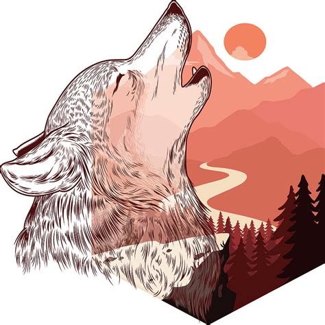 Vector Illustration Of A Howling Wolf Landscape Silhouette Vector