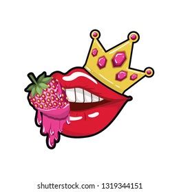 Female Mouth Dripping Strawberry Fruit Stock Vector Royalty Free