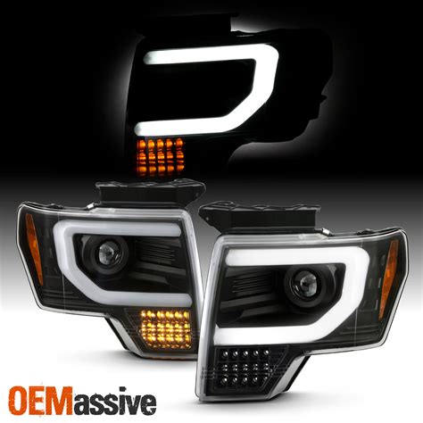 For 2009 2014 Ford F150 Halogen Projector Black Headlights Full Led