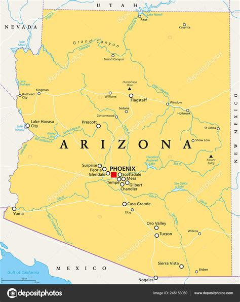 Arizona Political Map Capital Phoenix Important Cities Rivers Lakes