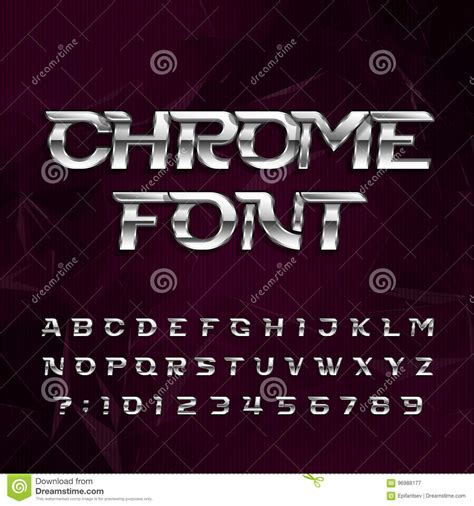 Chrome Alphabet Font Metallic Effect Italic Letters And Numbers On A