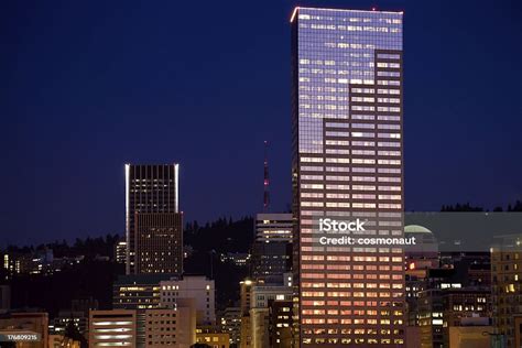 The Portland Oregon Skyline As Shot At Dusk From The Stock