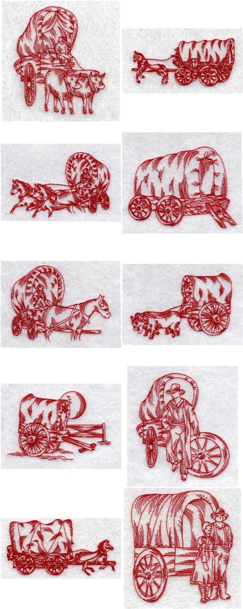 Machine Embroidery Designs Redwork Pioneers Set