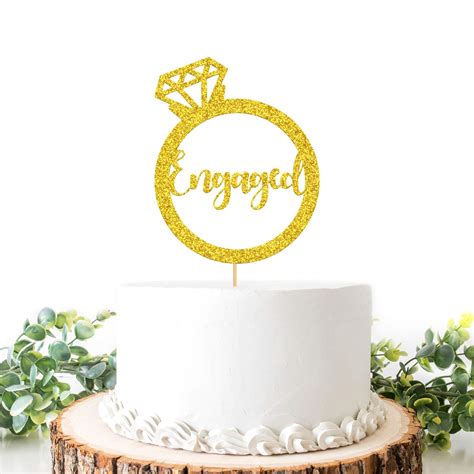 Buy Gold Glitter Engaged Cake Topper Marriage Cake Decoration