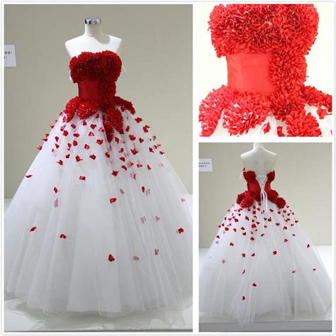 Ballgown Wedding Dress Red White Wedding Dress Red And White Weddings Red Wedding Dresses