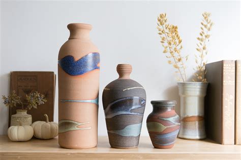 3 Vintage Ceramic Vases Small Tribal Vases Alfa Dom Dominican
