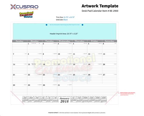 Customized 22x17 Desk Pad Calendar With Black Grid