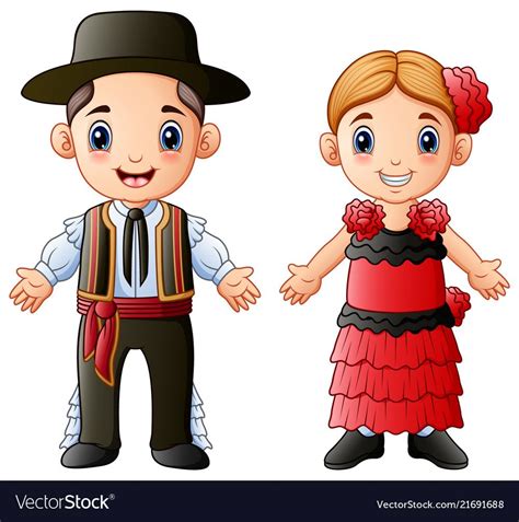 Illustration Of Cartoon Spanish Couple Wearing Traditional Costumes Download A Free Preview Or