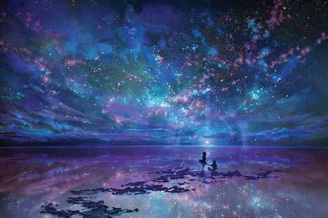 Blue And Purple Anime Anime Purple Galaxy Hd Wallpaper Pxfuel