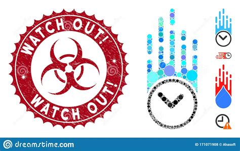 Mosaic Falling Clock Icon With Distress Watch Out Seal Stock Vector