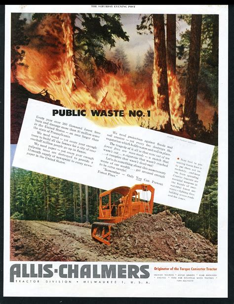 1951 Allis Chalmers Crawler Tractor Bulldozer Forest Fire Photo Vintage