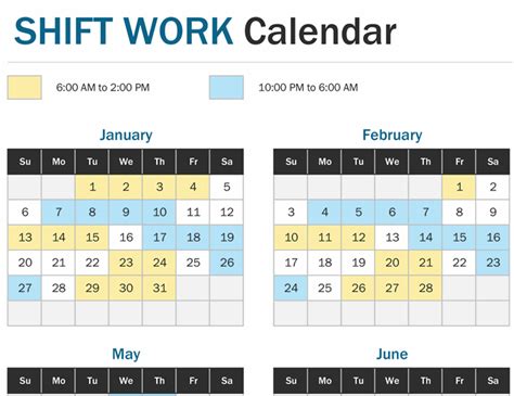 Shift Work Calendar Year At A Glance