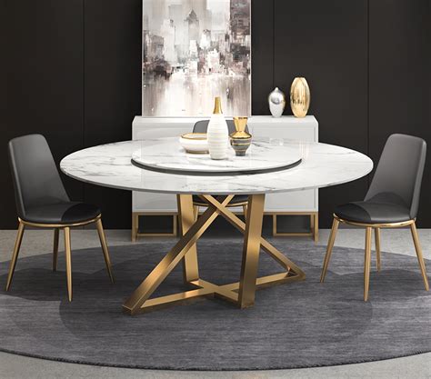 Contemporary Design Round Dining Table Modern White Faux Marble Top Wi