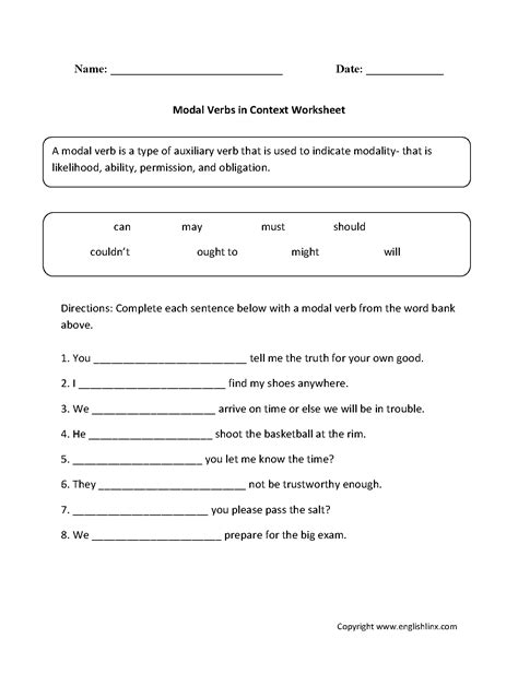 He … (can't/couldn't) open the window as it was stuck. 9 Best Images of English Modal Verbs Worksheets - Modal ...