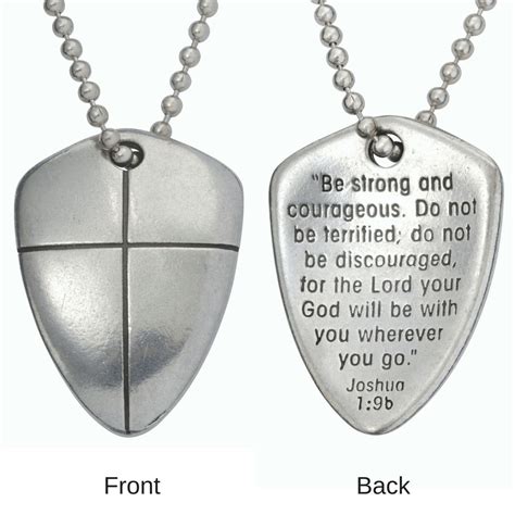 Fine Pewter Shield Of Faith Necklace Joshua 19 Be Strong And