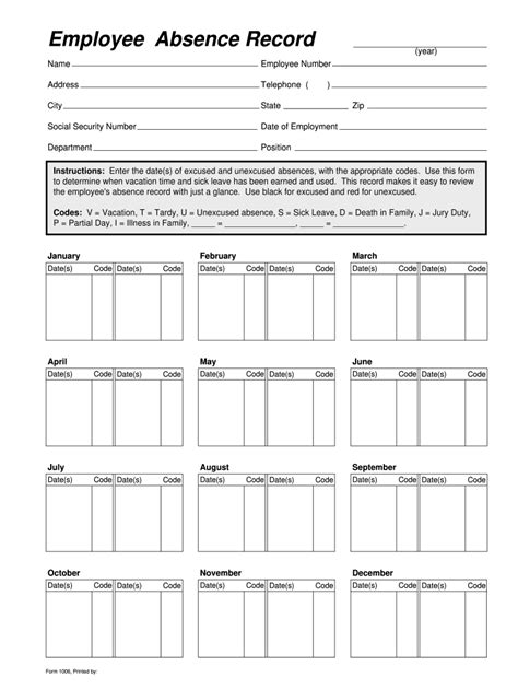 Employee Absence Record Template Fill Out And Sign Online Dochub