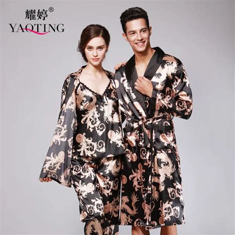 2018 Men And Women Homewear Summer Chinese Dragon Pattern Nightgown Folk Style Large Size Silk