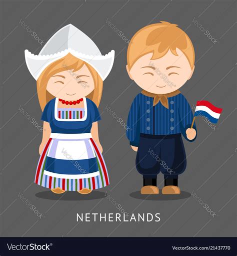Dutches In National Dress With A Flag Royalty Free Vector