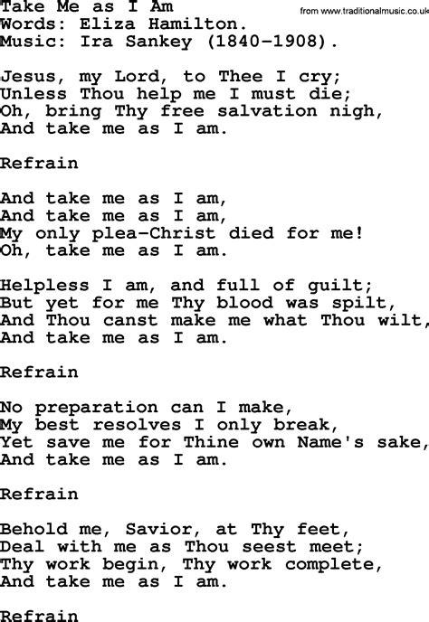 Hymns For Confirmation Services Title Take Me As I Am Lyrics With Pdf